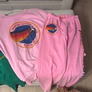 Aviator Nation Pink Sweatshirt and Sweatpants Set XL sweatshirt and medium pant